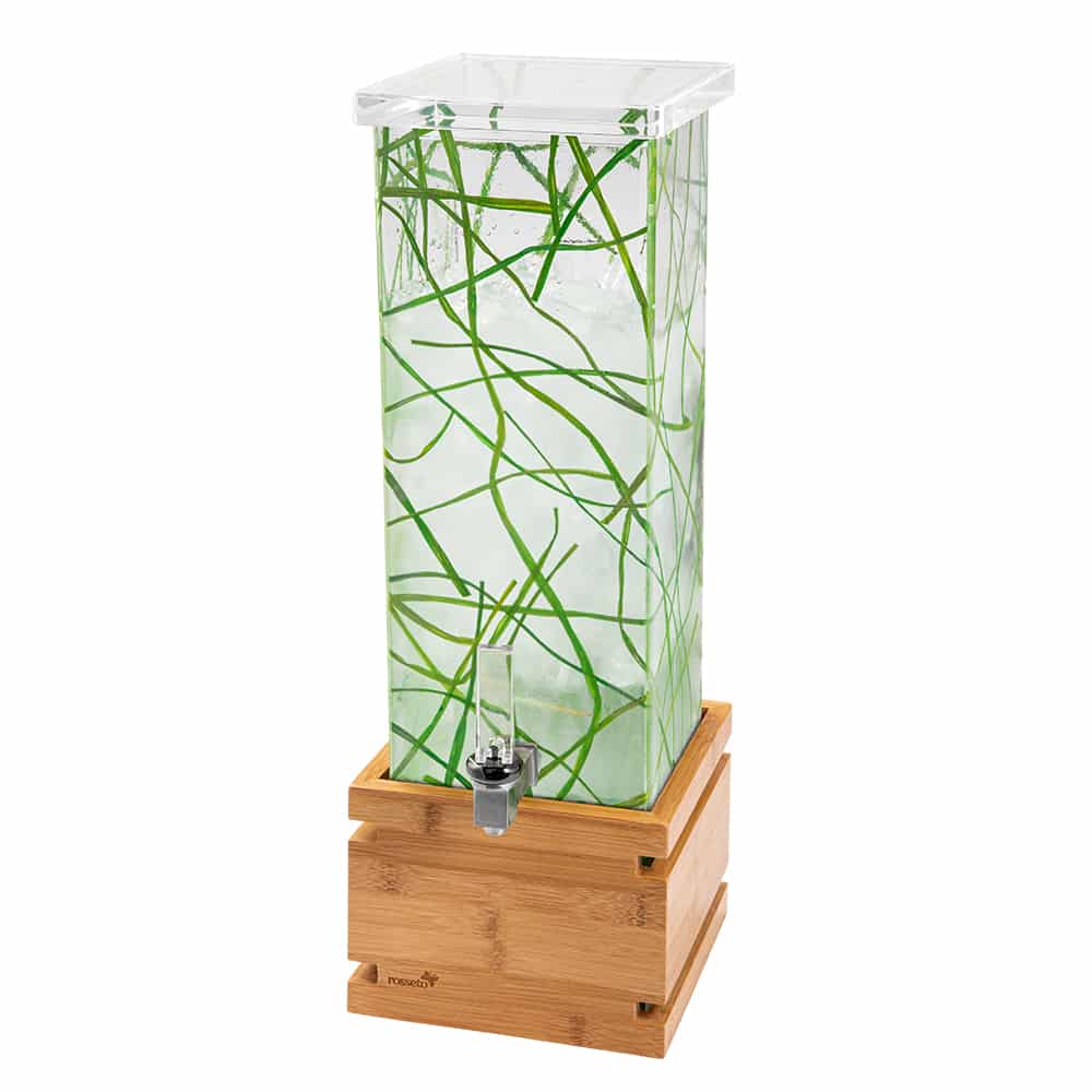 Sea Grass Square 2 Gal Beverage Dispenser With Bamboo Base 1 EA