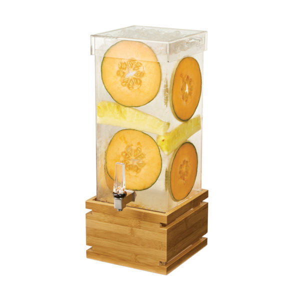 Restaurantware BEV Tek 3 Gallon Beverage Dispenser, 1 Square Drink Dispenser for Parties - with Infusion Core, Bamboo Base, Clear Acrylic Drink