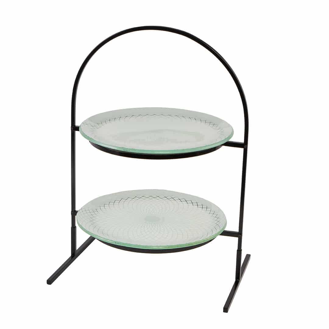 Kalderon 2 Level Round Black Metal Flat Packed Stand with Two Spiro ...